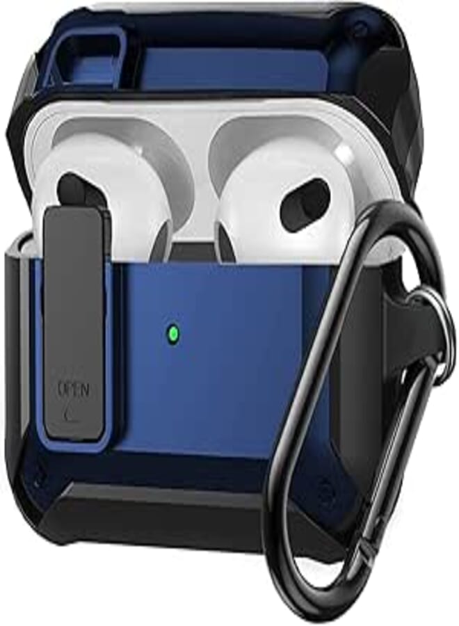Olytop AirPods 3rd Generation Case with Lock Lid, Armor AirPod 3 Case Cover Full-Body Rugged Protective Case Shockproof Cover Men with Carabiner for Apple Airpods 3rd Gen Case-Black/Blue